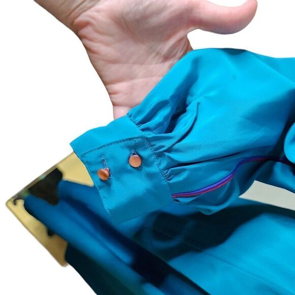 Sasson Vintage 80s Long Sleeve Sleek Dress Womens Size 6 Teal Blue High Neck - Picture 3 of 7